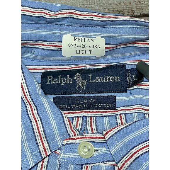 Ralph Lauren Men’s Long Sleeve Button Down Blue Red Size Large - Picture 4 of 6